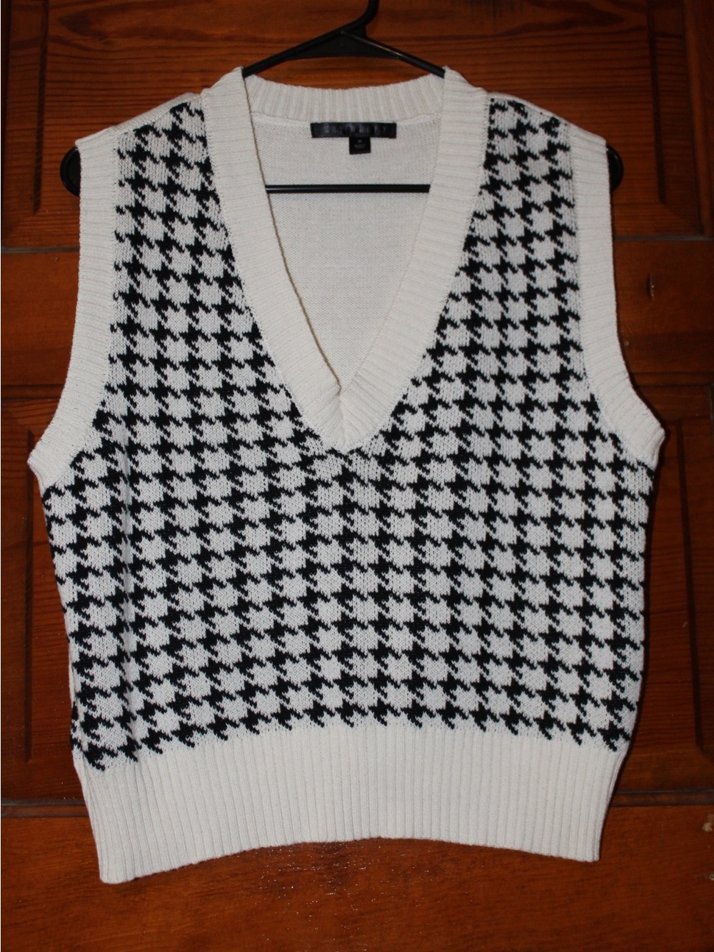 Say What? Black & White Houndstooth V-Neck Sweater Vest